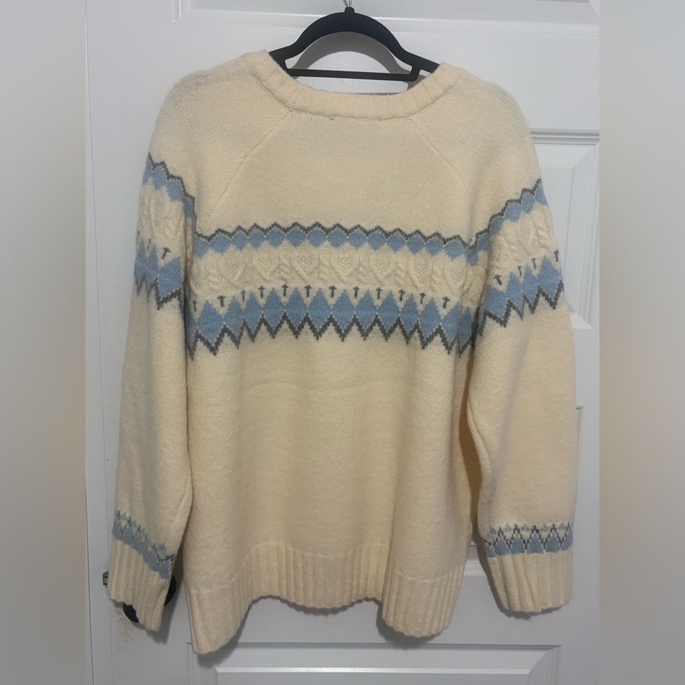 NWT Cyrus Cream and Blue Fair Isle Women's Sweater Size XL/1X - Picture 2 of 7